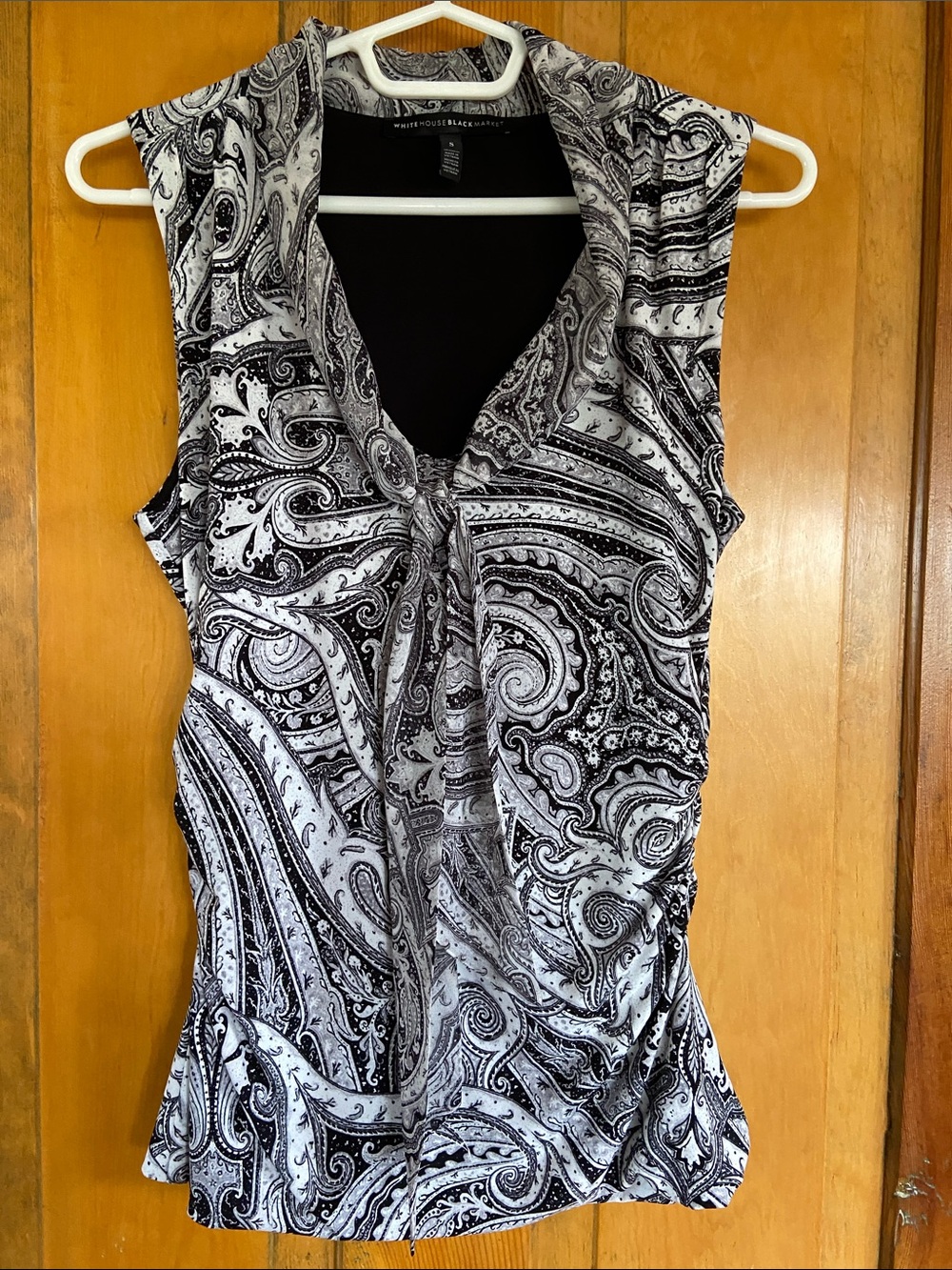 White House Black Market Black & White Paisley Tie-Neck Sleeveless Top